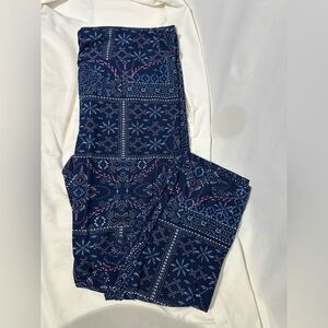 Time and Tru Navy Blue Multicolor Print Leggings Large